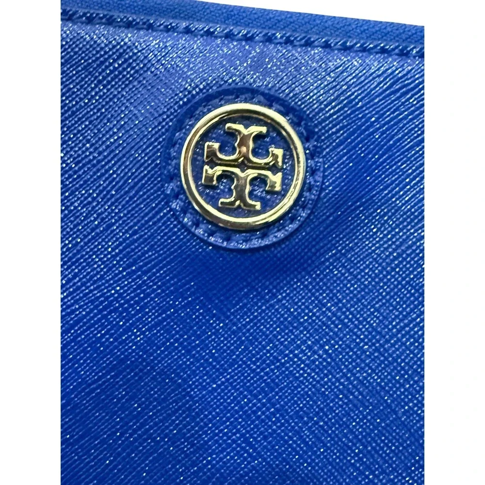 Tory Burch Wristlet Cobalt Blue Saffiano Leather Pineapple Zip Clutch Wallet Bag